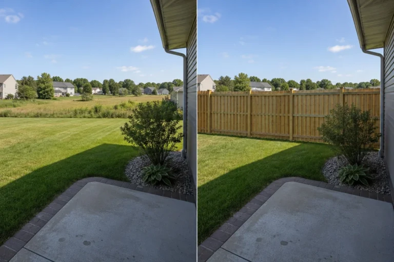 Wood Privacy Fence Backyard Installation in Williamsburg, Iowa.